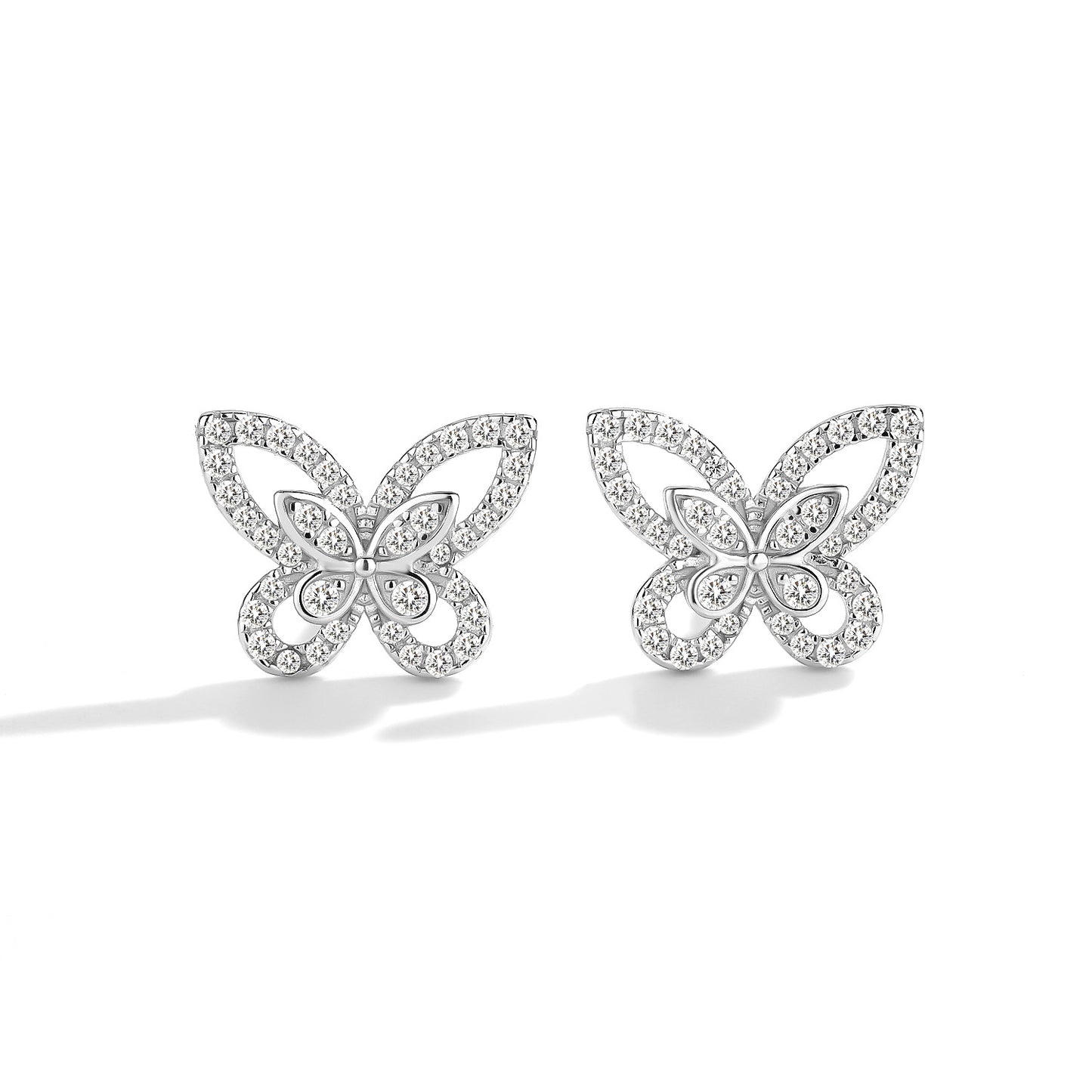 Glow Chronicle · Silver-Toned Cubic Zirconia Butterfly Motif Stud Earrings