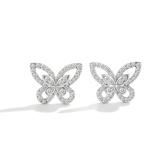Glow Chronicle · Silver-Toned Cubic Zirconia Butterfly Motif Stud Earrings