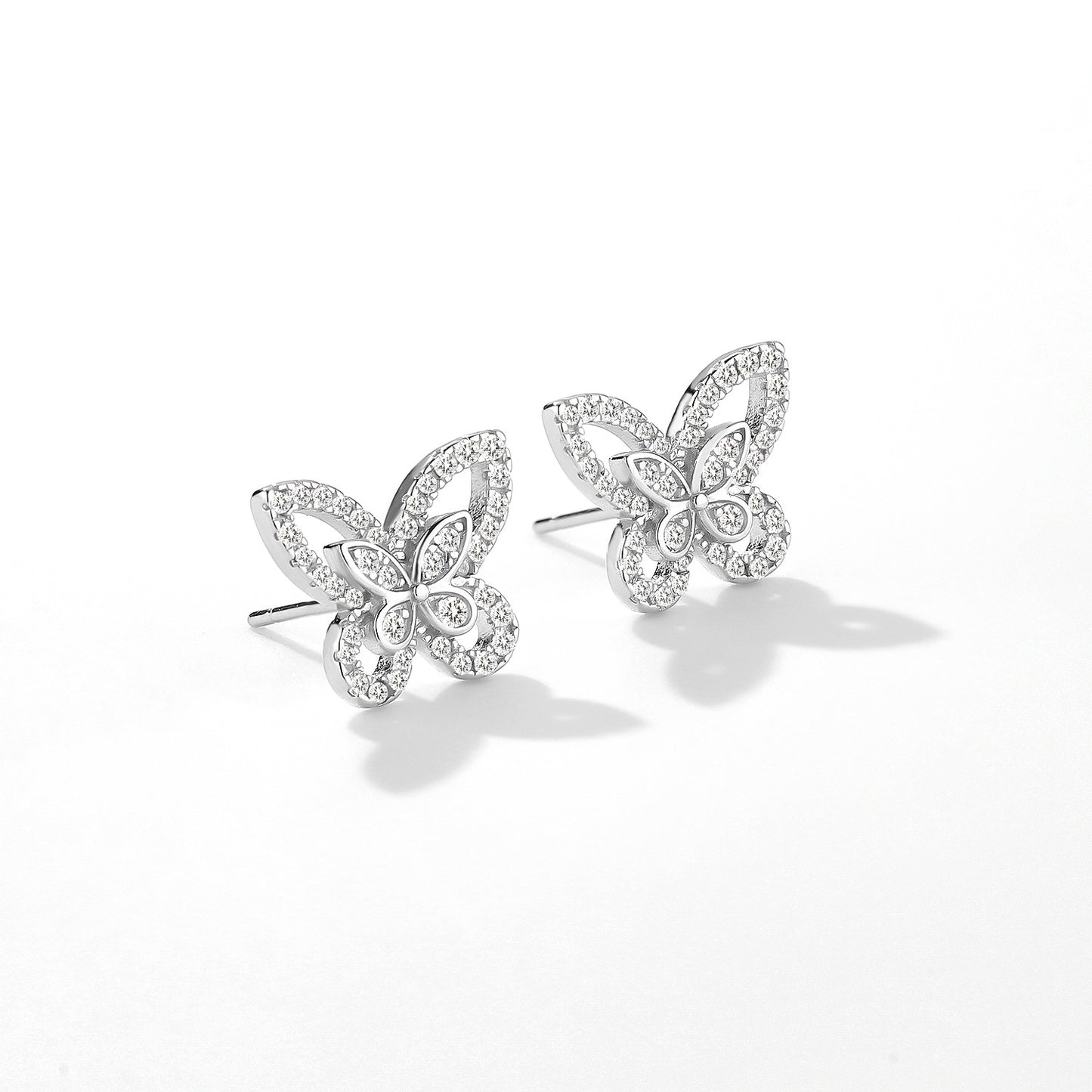 Glow Chronicle · Silver-Toned Cubic Zirconia Butterfly Motif Stud Earrings