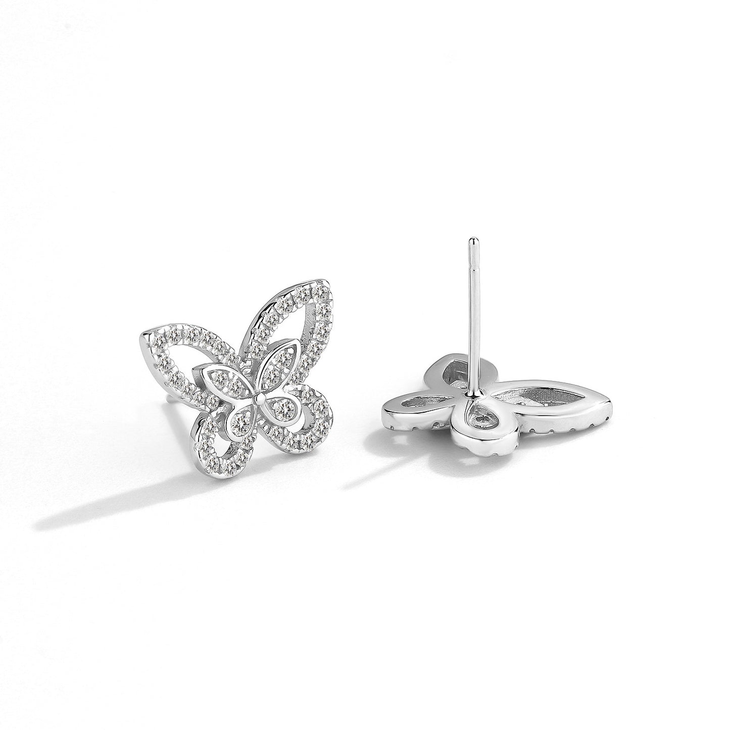 Glow Chronicle · Silver-Toned Cubic Zirconia Butterfly Motif Stud Earrings